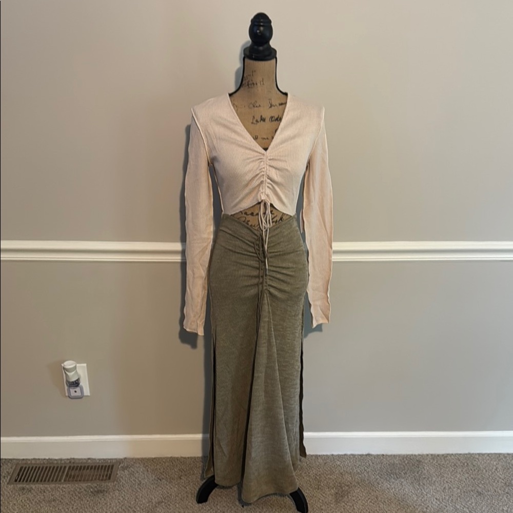 Song of Style Cream Top and Olive Skirt Ensemble size small